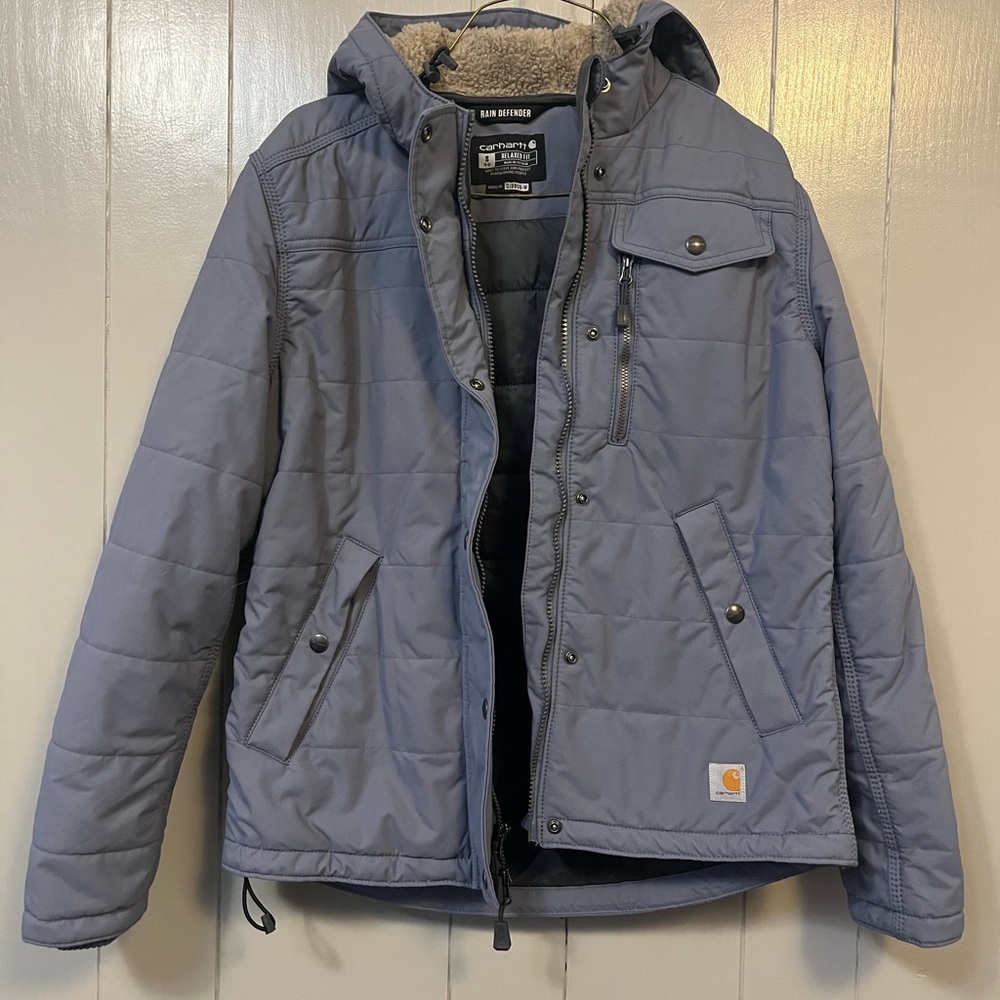 Carhartt Rain Defender Blue Puffer Jacket Coat Insulated Hooded Women’s Small